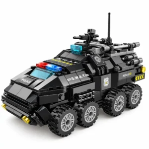 Црно полициско возило Tiger SWAT од коцки на бела позадина