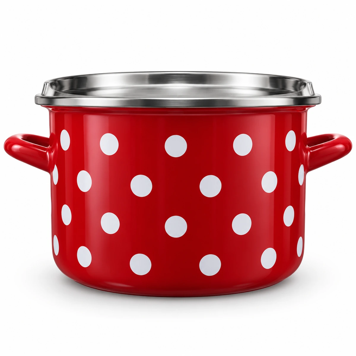 Metalac тенџере 18 cm / 3 L – црвено со точки на бела позадина