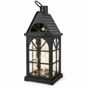 Црн LED фенер куќичка на батерии, 40 × 12 × 12 см, NG034